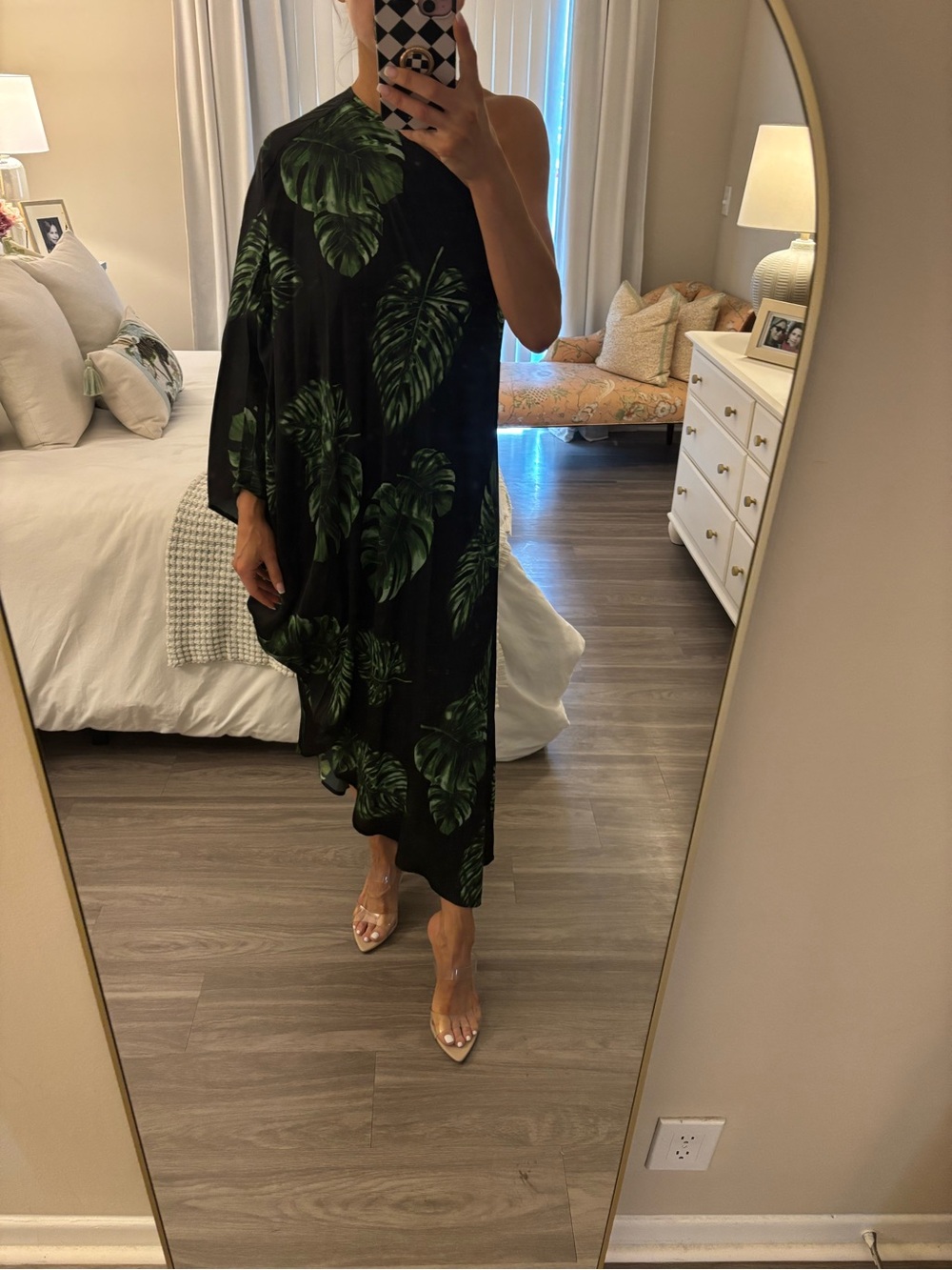 🌿 L’AGENCE Selena One-Shoulder Leaf Print Maxi Dress 🌿